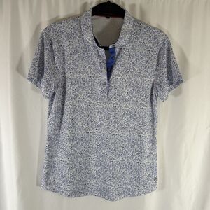 Greyson Polo Women's Medium White Blue Kansas City KC Print Short Sleeve Golf